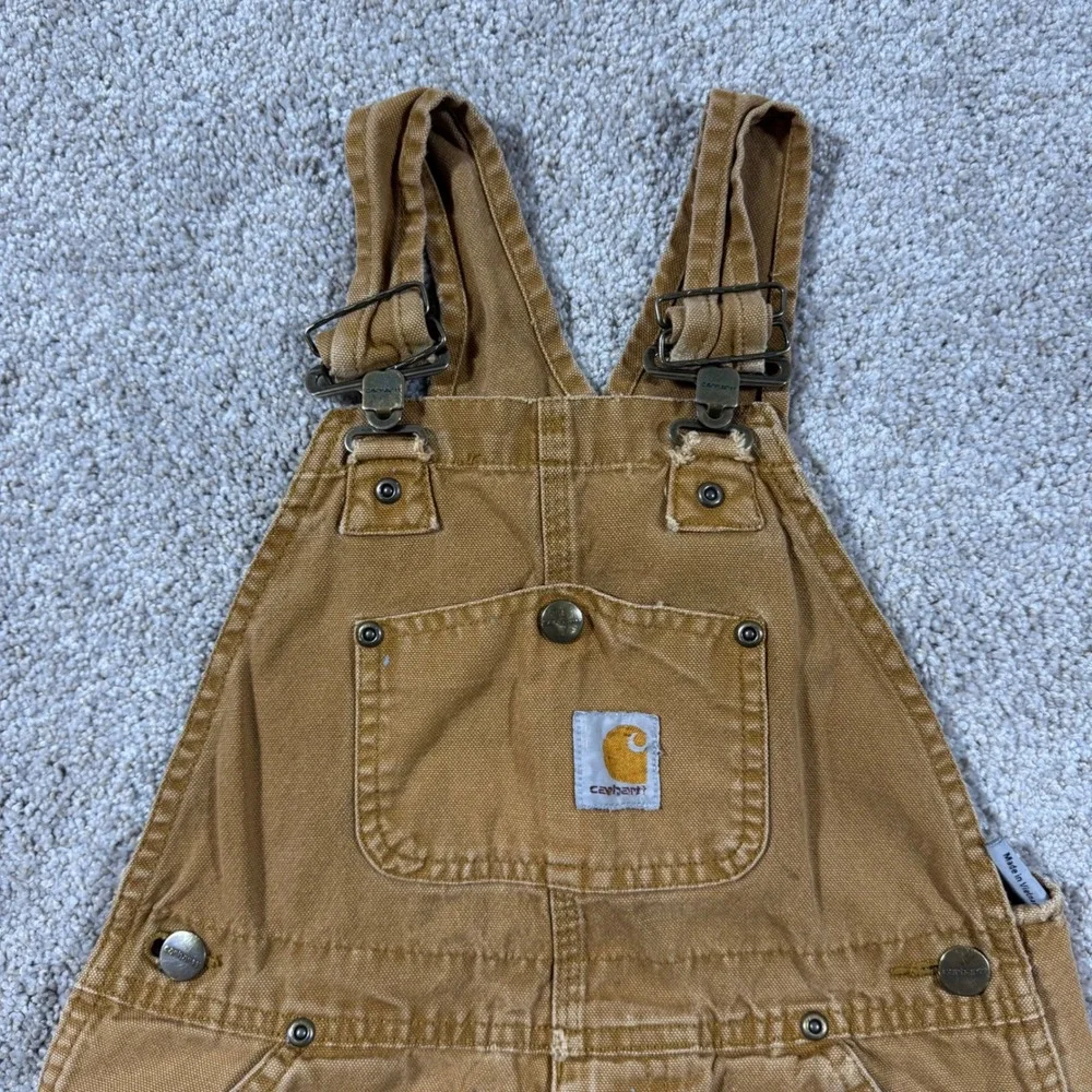 Carhartt Kids Brown Canvas Double Knee Bib Overalls Size 6 Workwear Duck Bibs